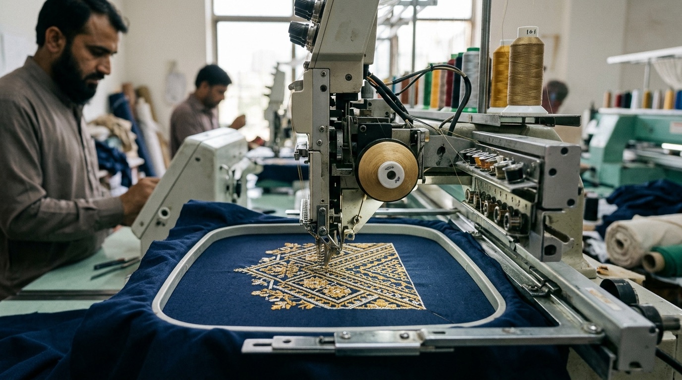 Technical apparel specification review showing garment construction details and component references
