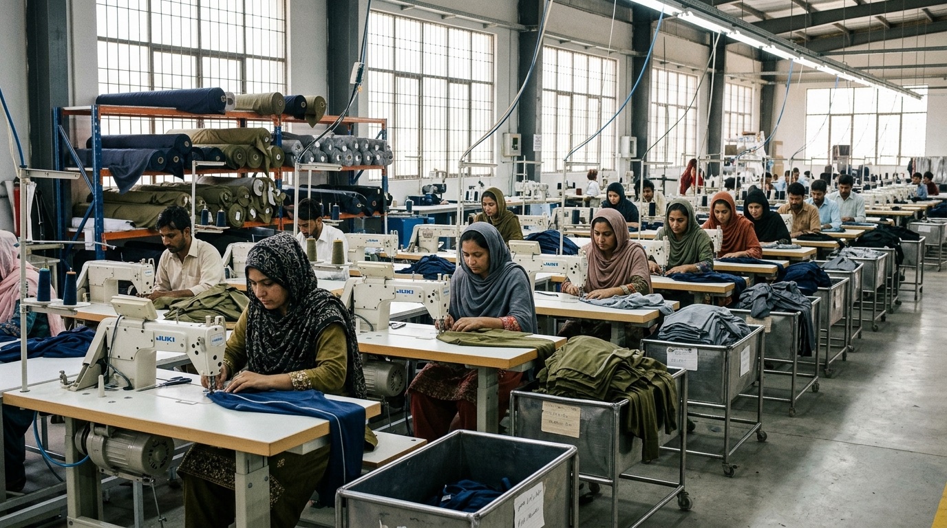 Technical apparel specification review showing garment construction details and component references