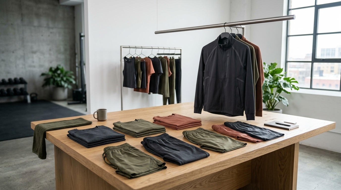 Sportswear tracksuit showing a coordinated waistband, jogger fit, and bottom proportions