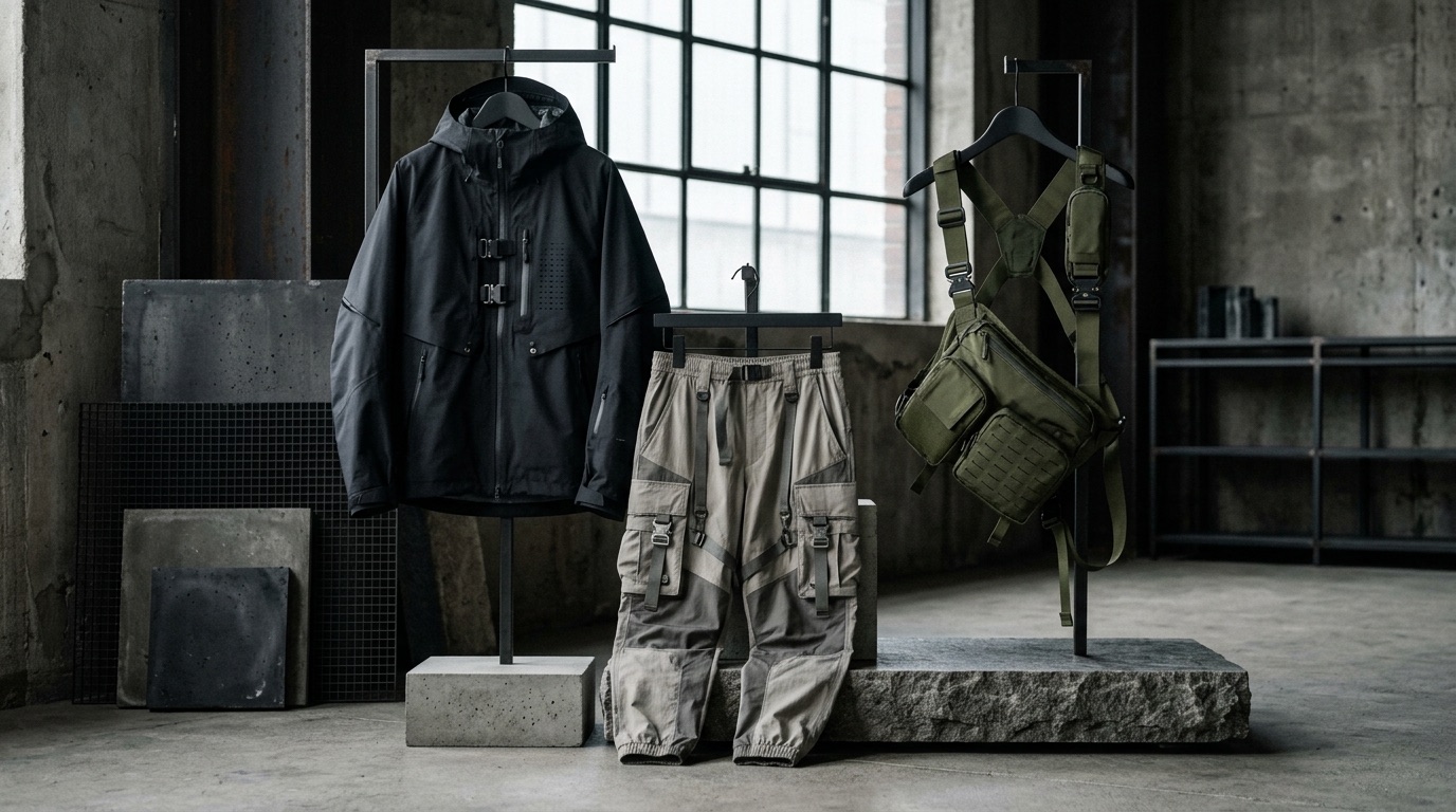 Technical apparel zipper, puller, buckle, webbing, and cord hardware prepared for specification review