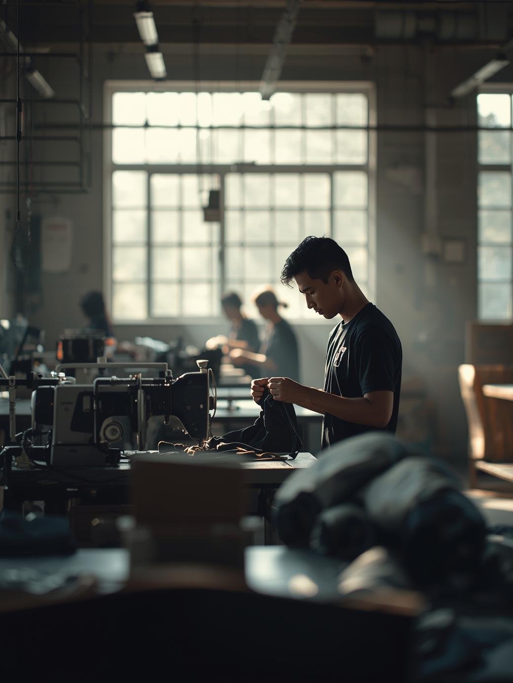 Efficient Apparel Production Apparel production line in progress.